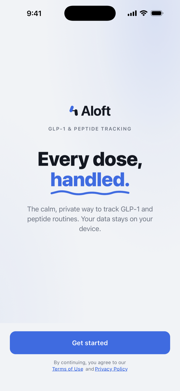 Aloft app, welcome screen